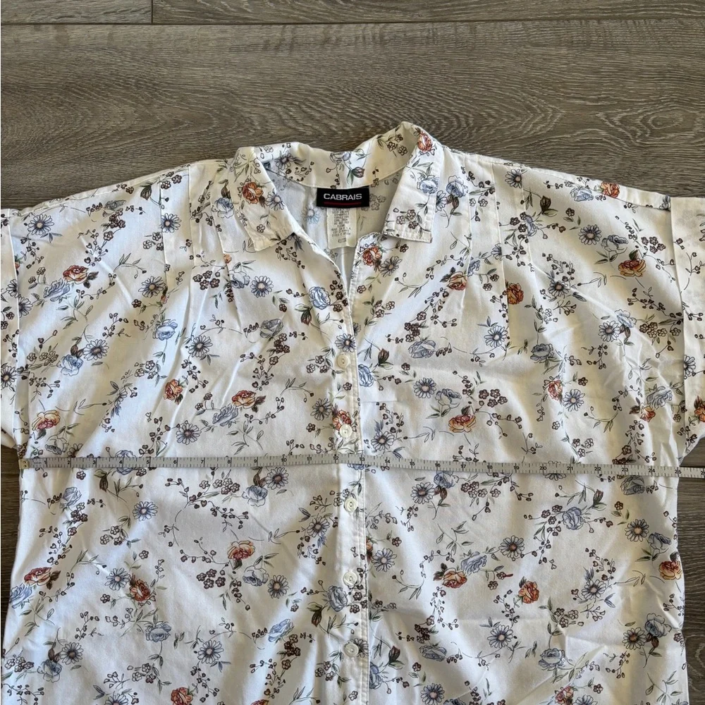 Vintage Cabrais White Blue Orange Floral Collared Button Up Grandmacore Shirt 22 - Picture 2 of 8